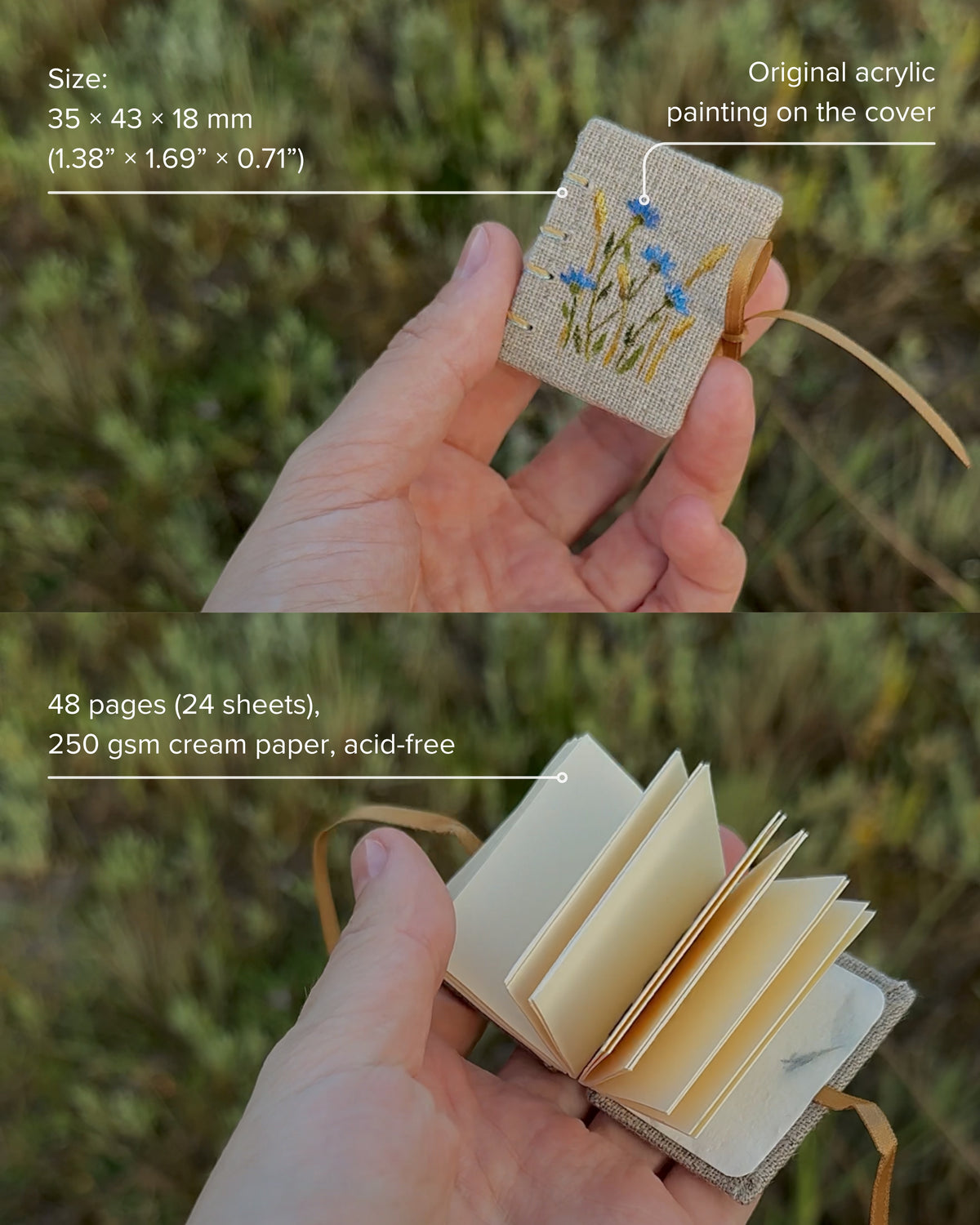 Collection "Happiness in Simplicity", Handmade notebook with acrylic wildflowers