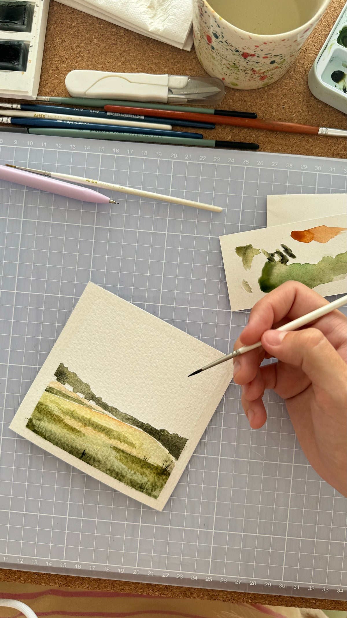 Handmade notebook with watercolor painting