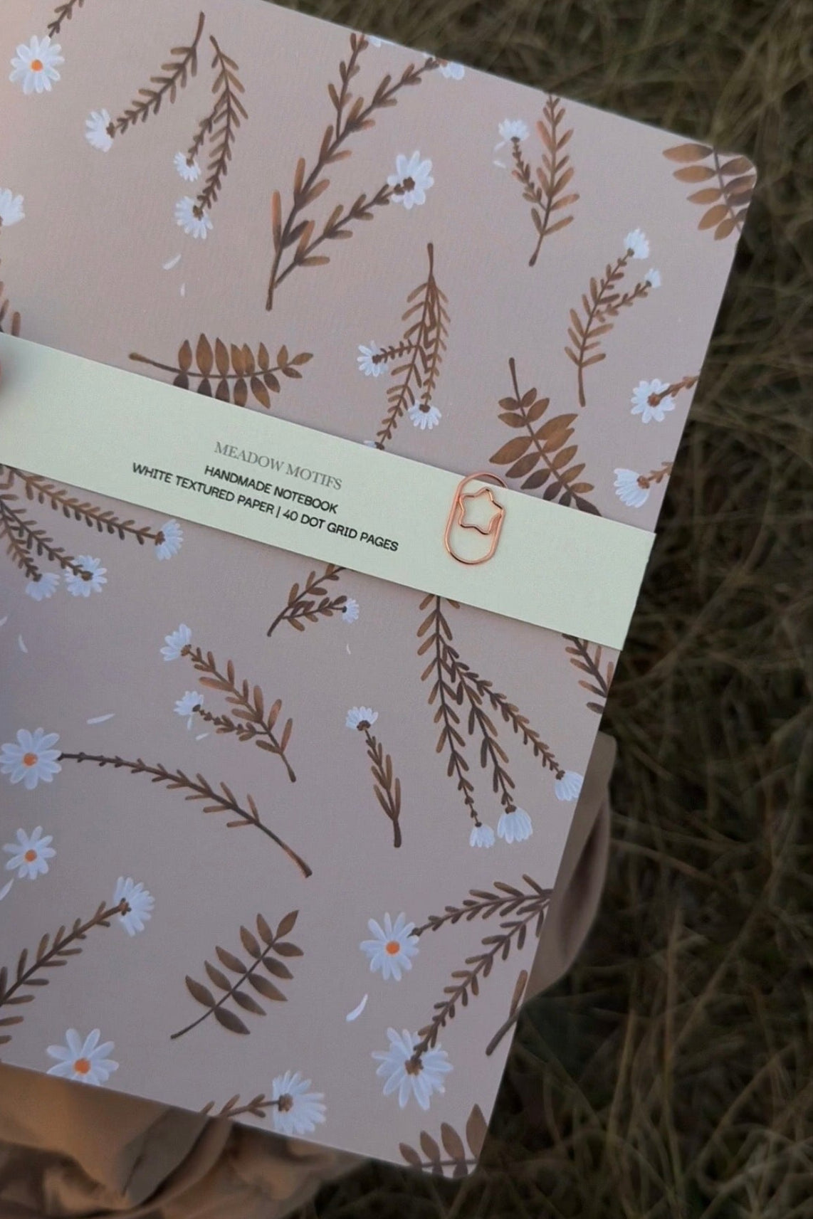 Handmade notebook A5 with daisies, dot grid journal