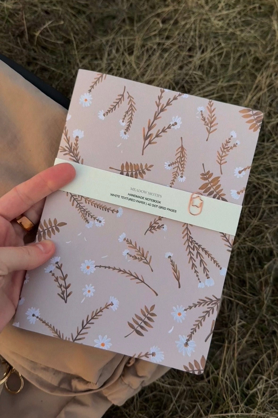 Handmade notebook A5 with daisies, dot grid journal