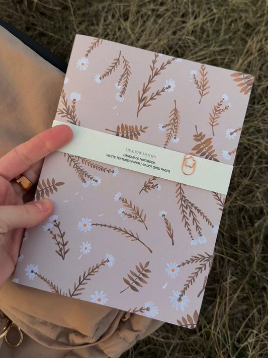 Handmade notebook A5 with daisies, dot grid journal