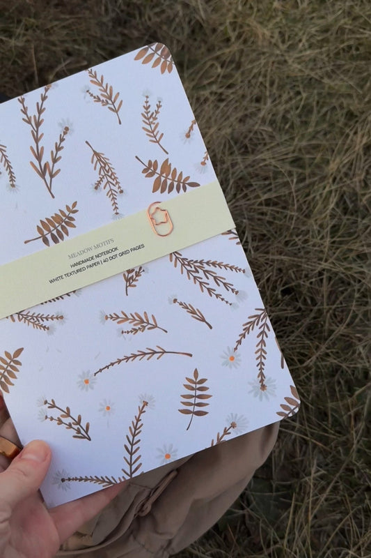 Handmade notebook A5 with daisies, light dot grid journal