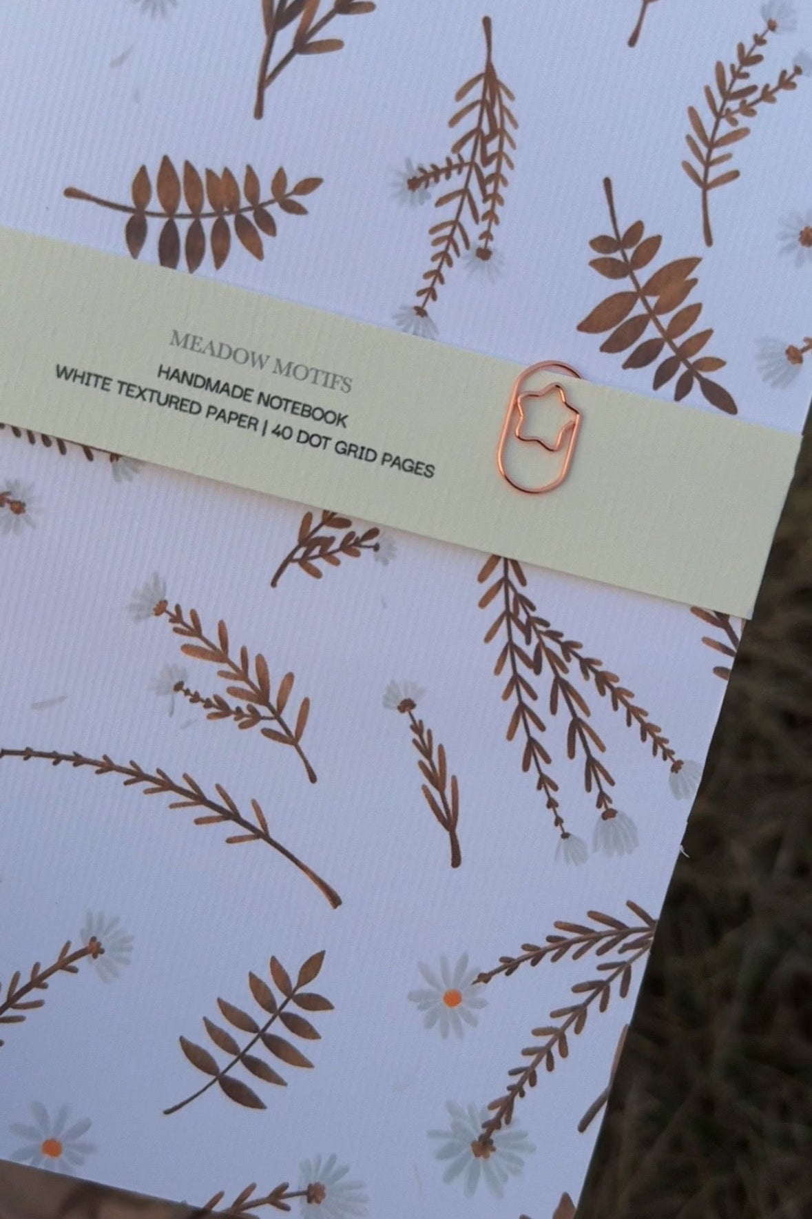 Handmade notebook A5 with daisies, light dot grid journal