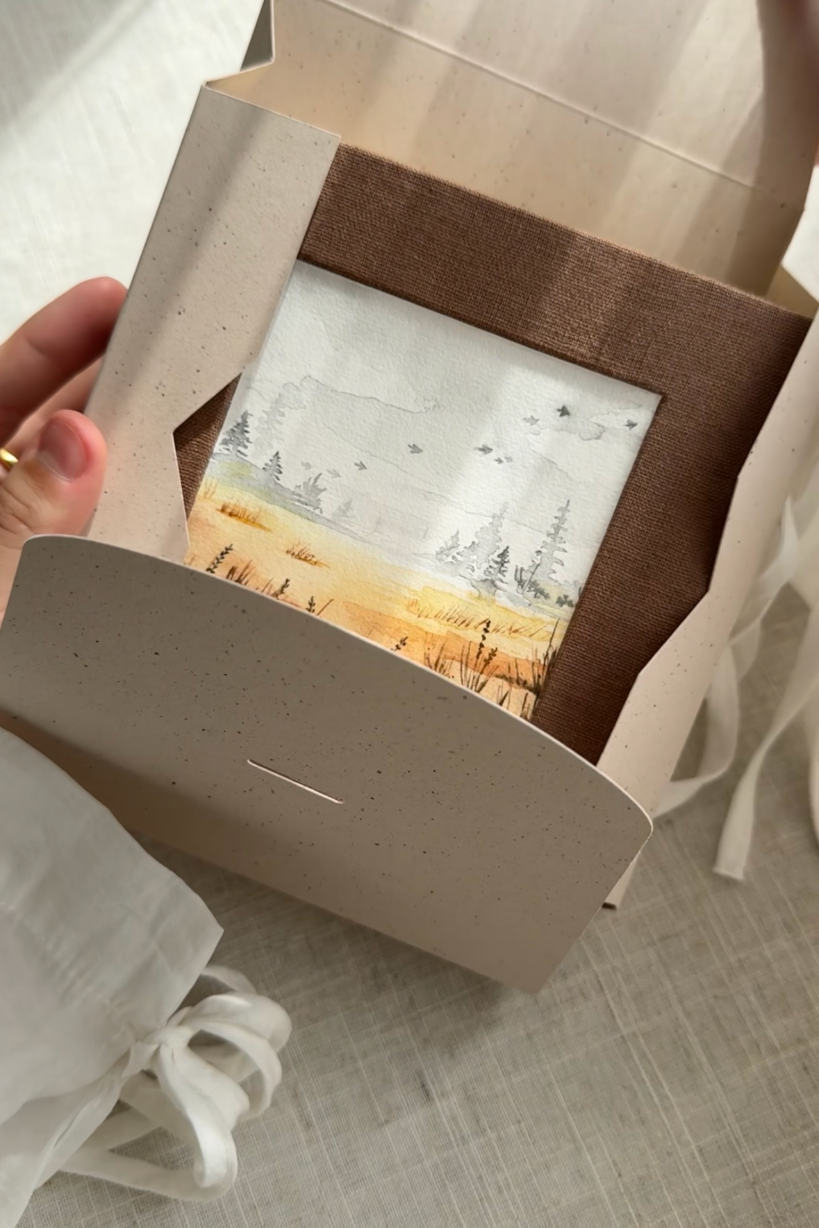 Handmade notebook with watercolor painting + postcard