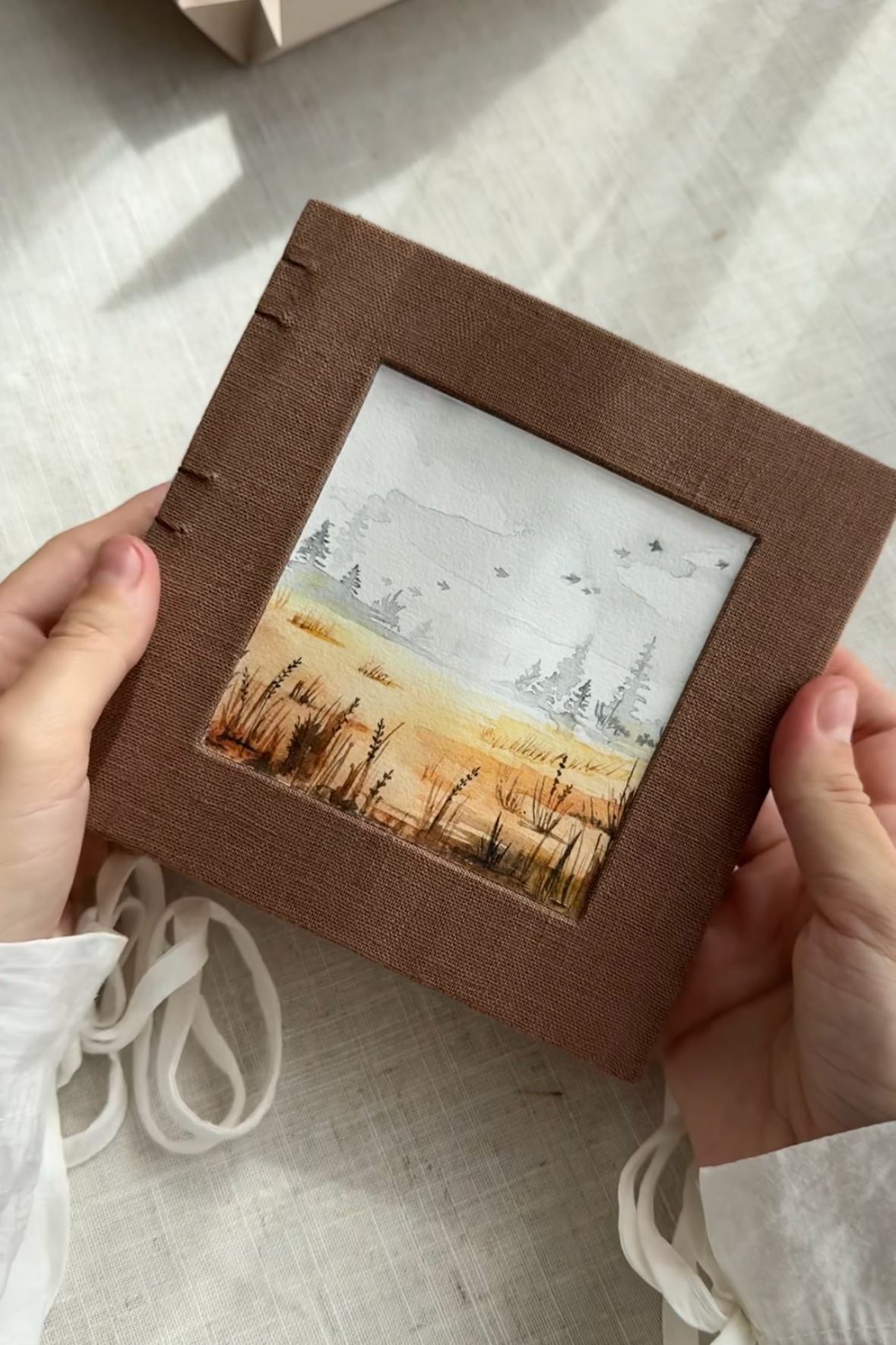 Handmade notebook with watercolor painting + postcard