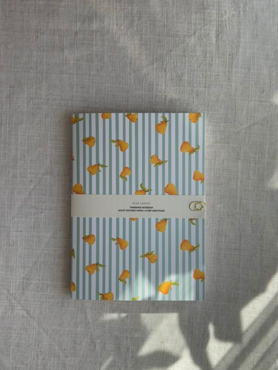 Handmade notebook A5 with pears, dot grid journal
