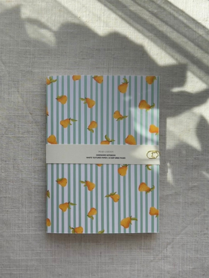 Handmade notebook A5 with pears, dot grid journal