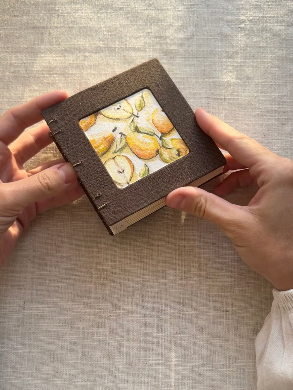 Notebook with painting, sketchbook brown "Golden Shadows"