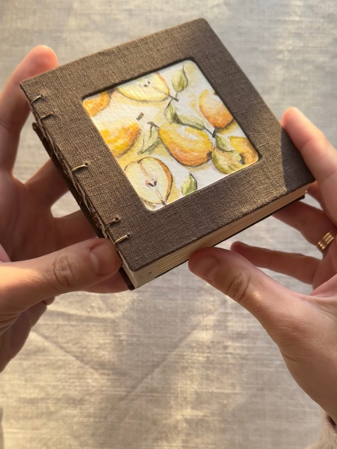 Notebook with painting, sketchbook brown "Golden Shadows"