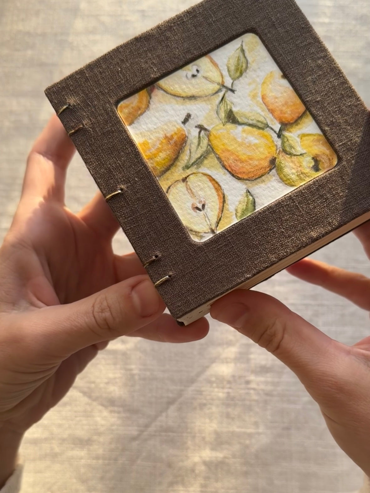 Notebook with painting, sketchbook brown "Golden Shadows"