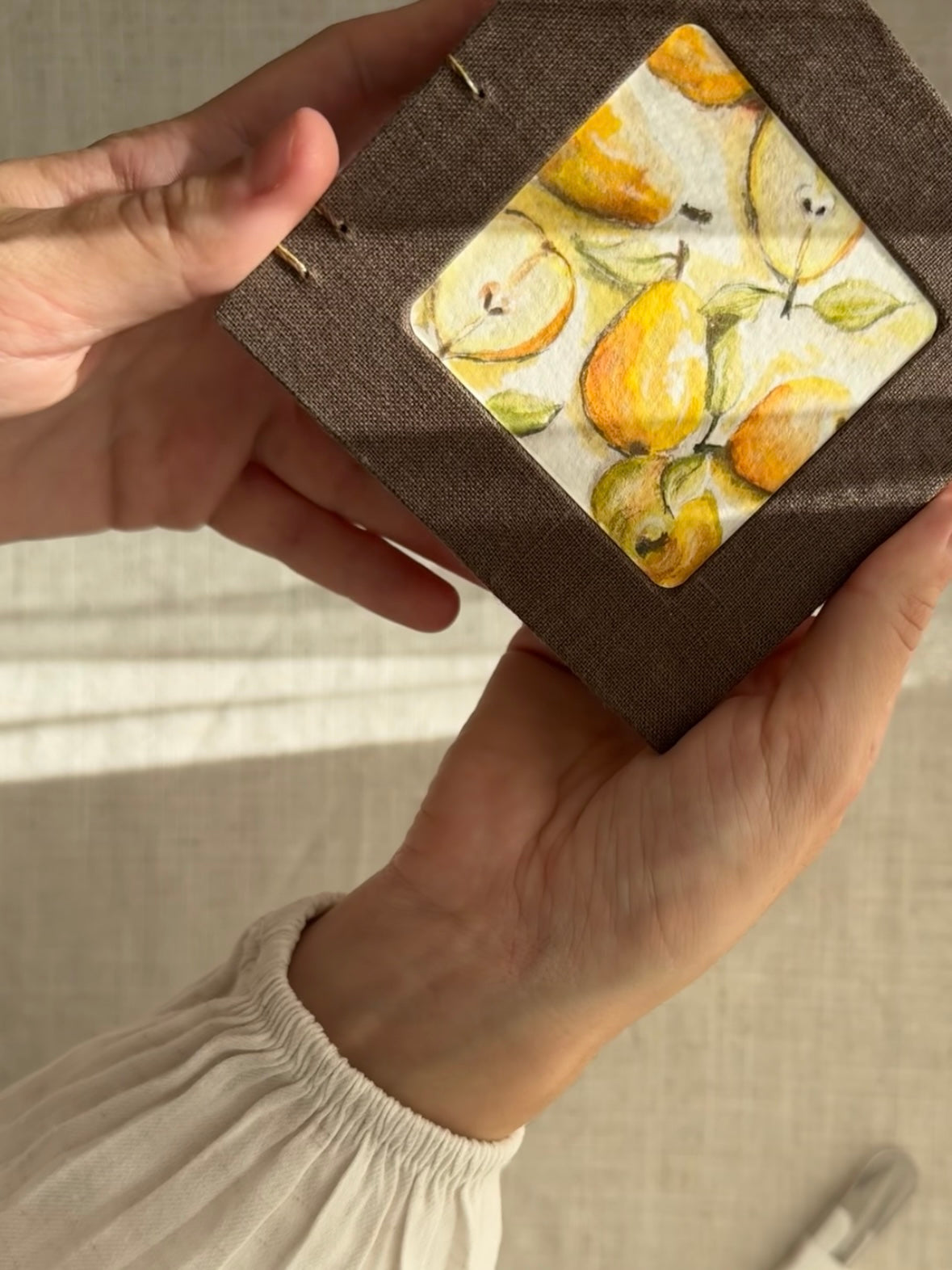 Notebook with painting, sketchbook brown "Golden Shadows"