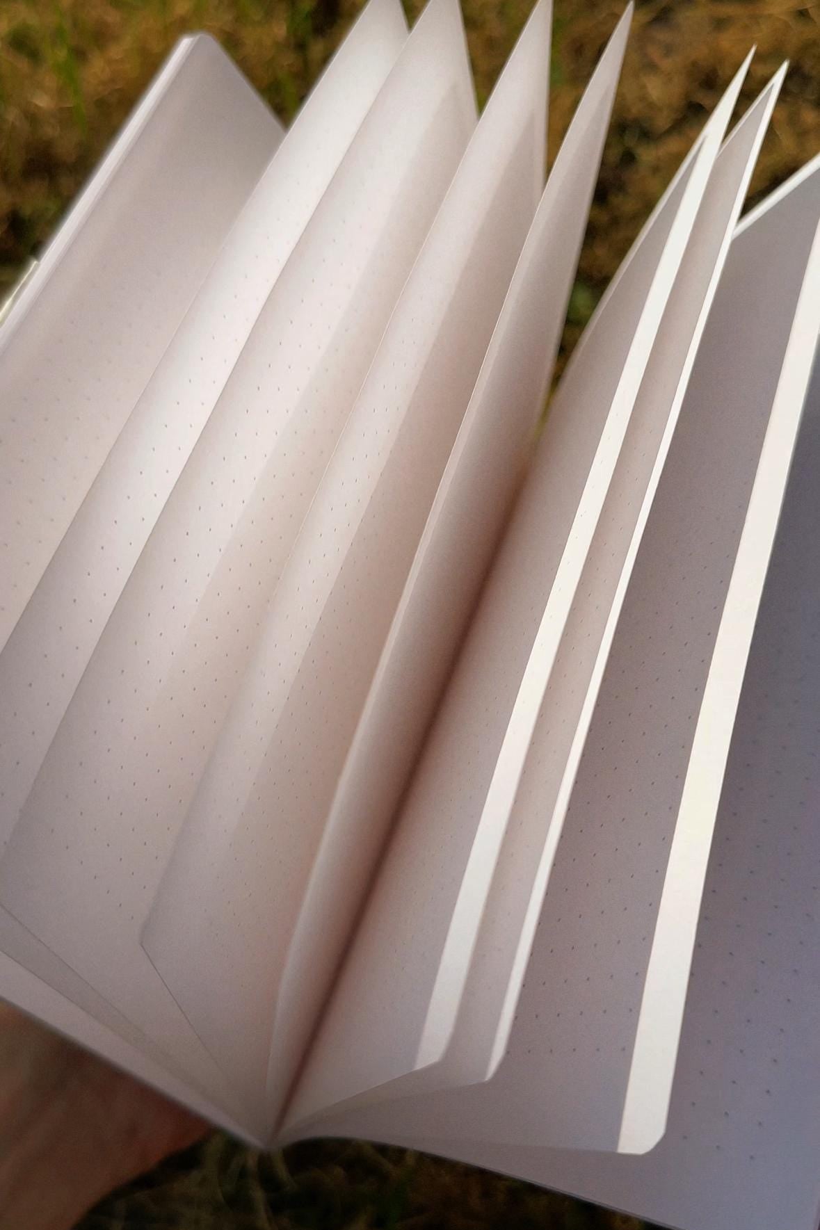 Handmade notebook A5, dot-grid journal with autumn leaves