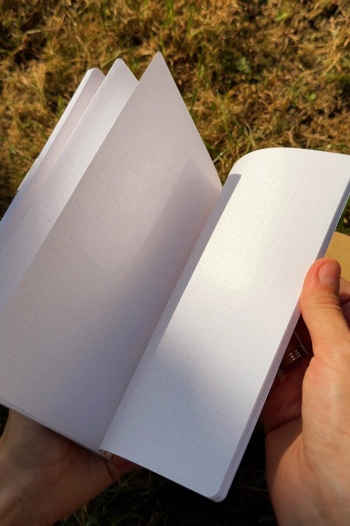 Handmade notebook A5, dot-grid journal with autumn leaves