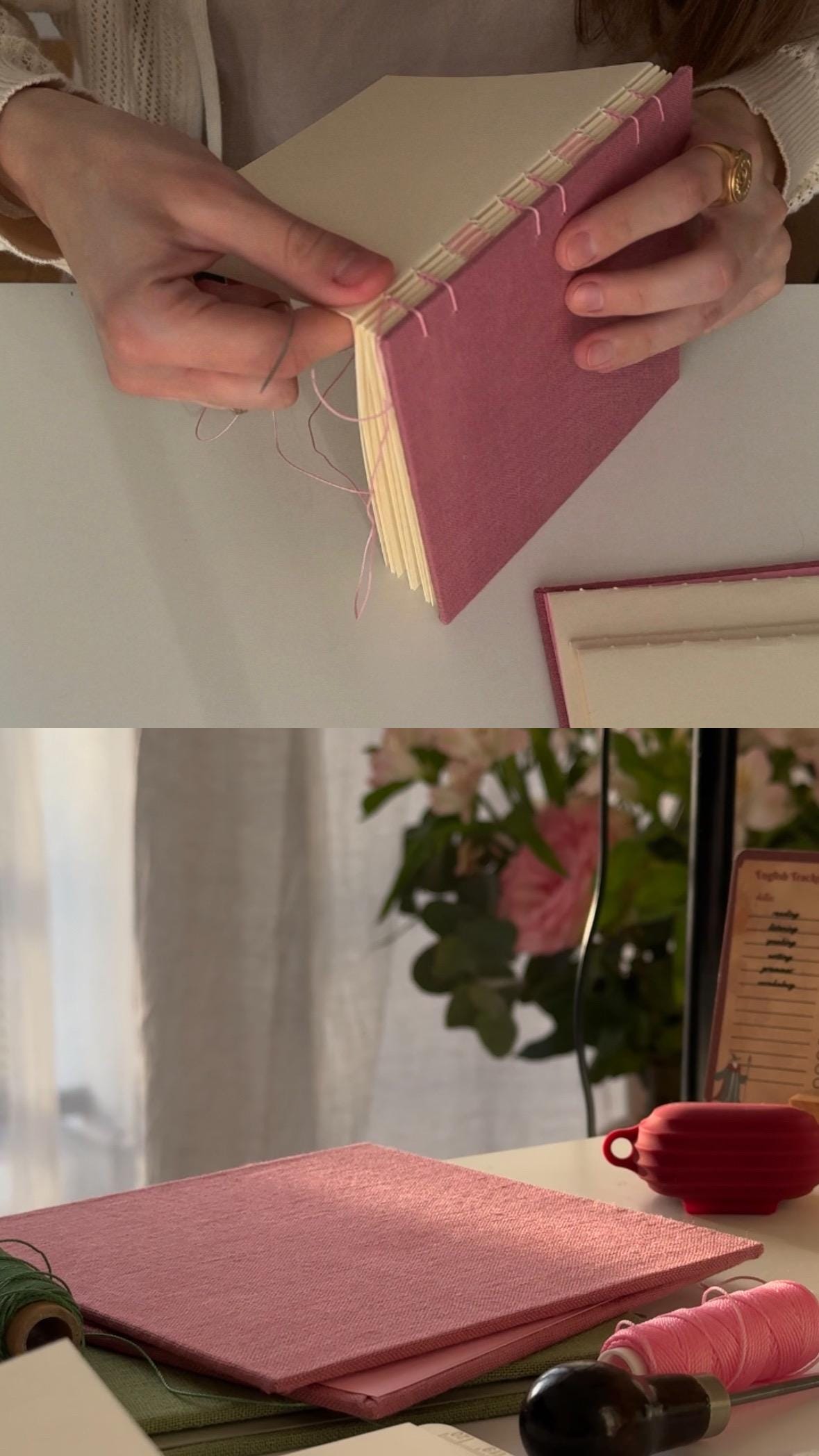 Notebook with pink linen cover, sketchbook