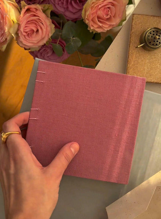 Notebook with pink linen cover, sketchbook