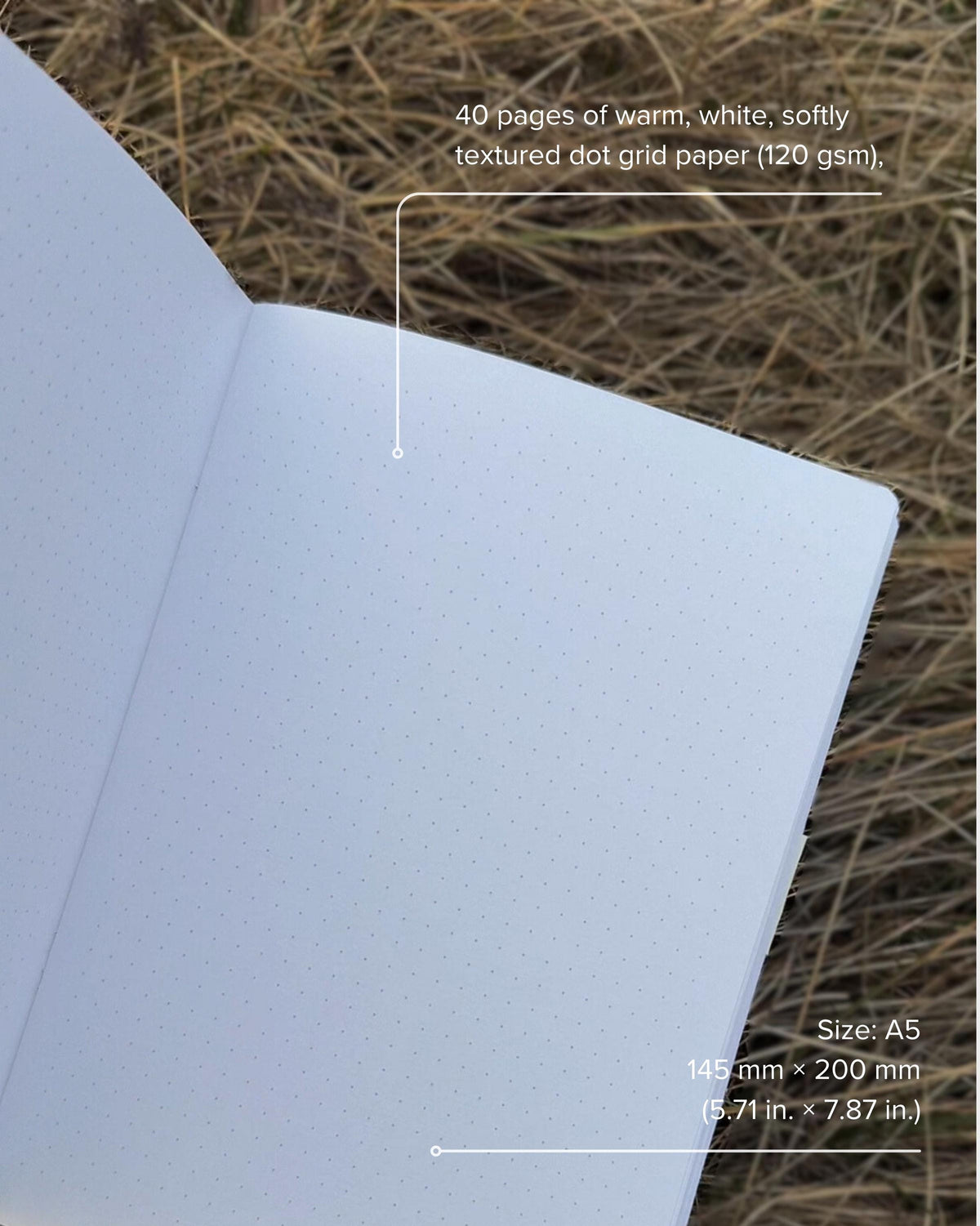 Handmade notebook A5, dot-grid journal with blue flowers