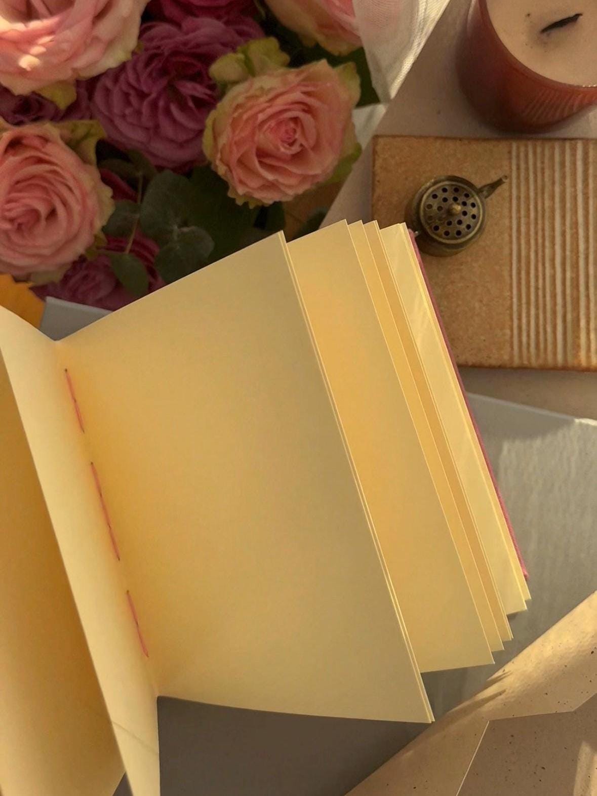 Notebook with pink linen cover, sketchbook