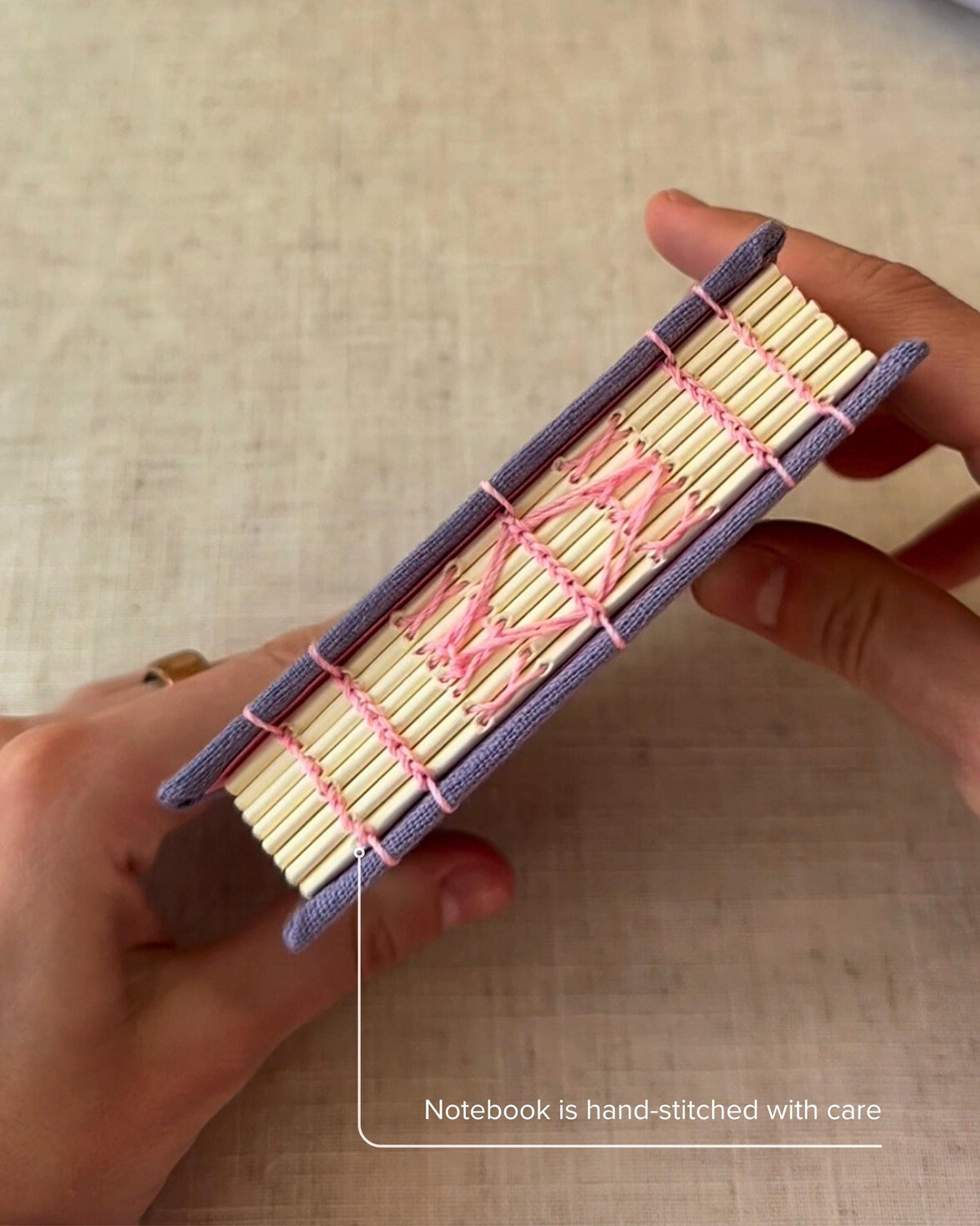 Notebook with purple linen cover, sketchbook