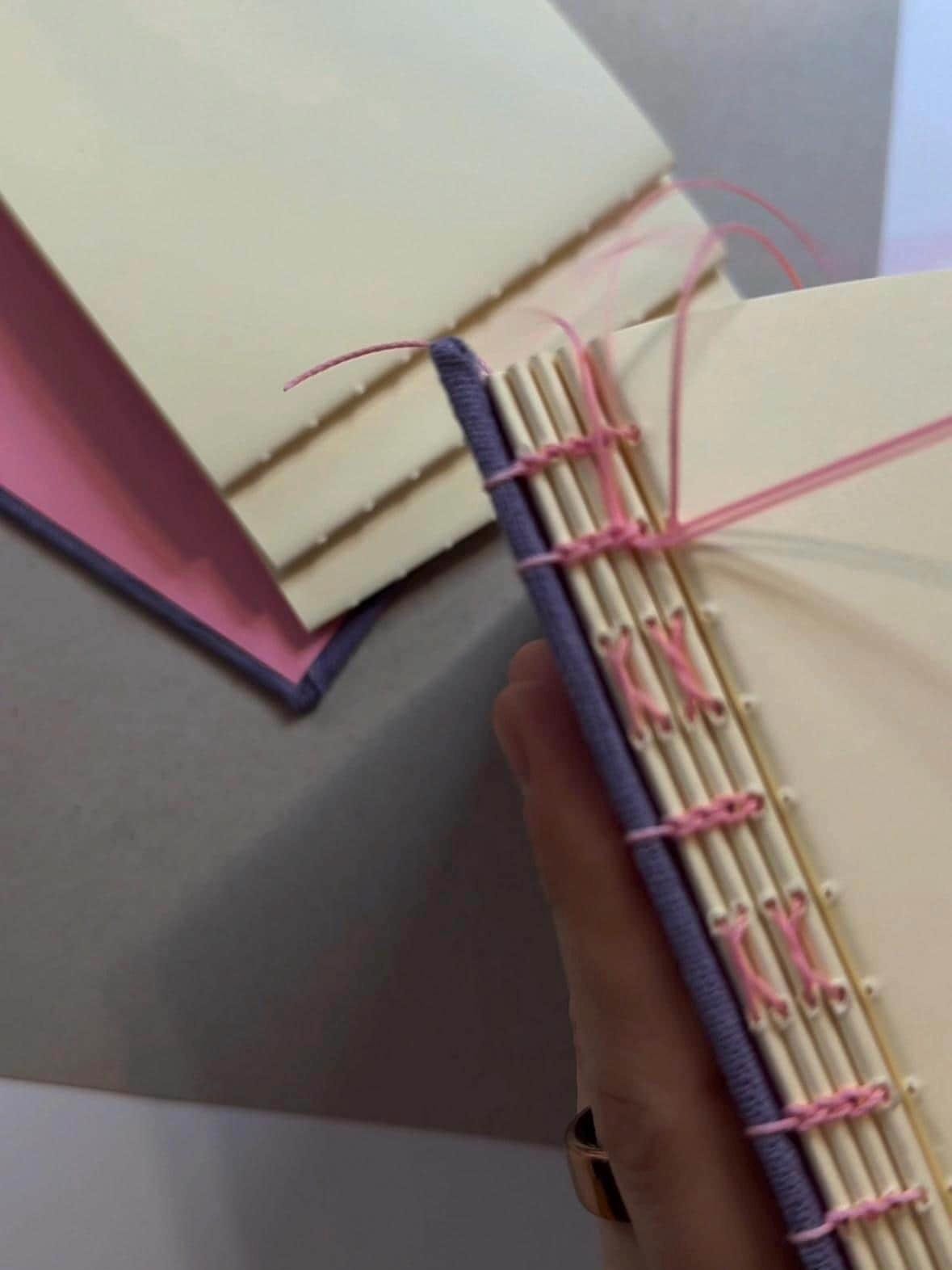 Notebook with purple linen cover, sketchbook