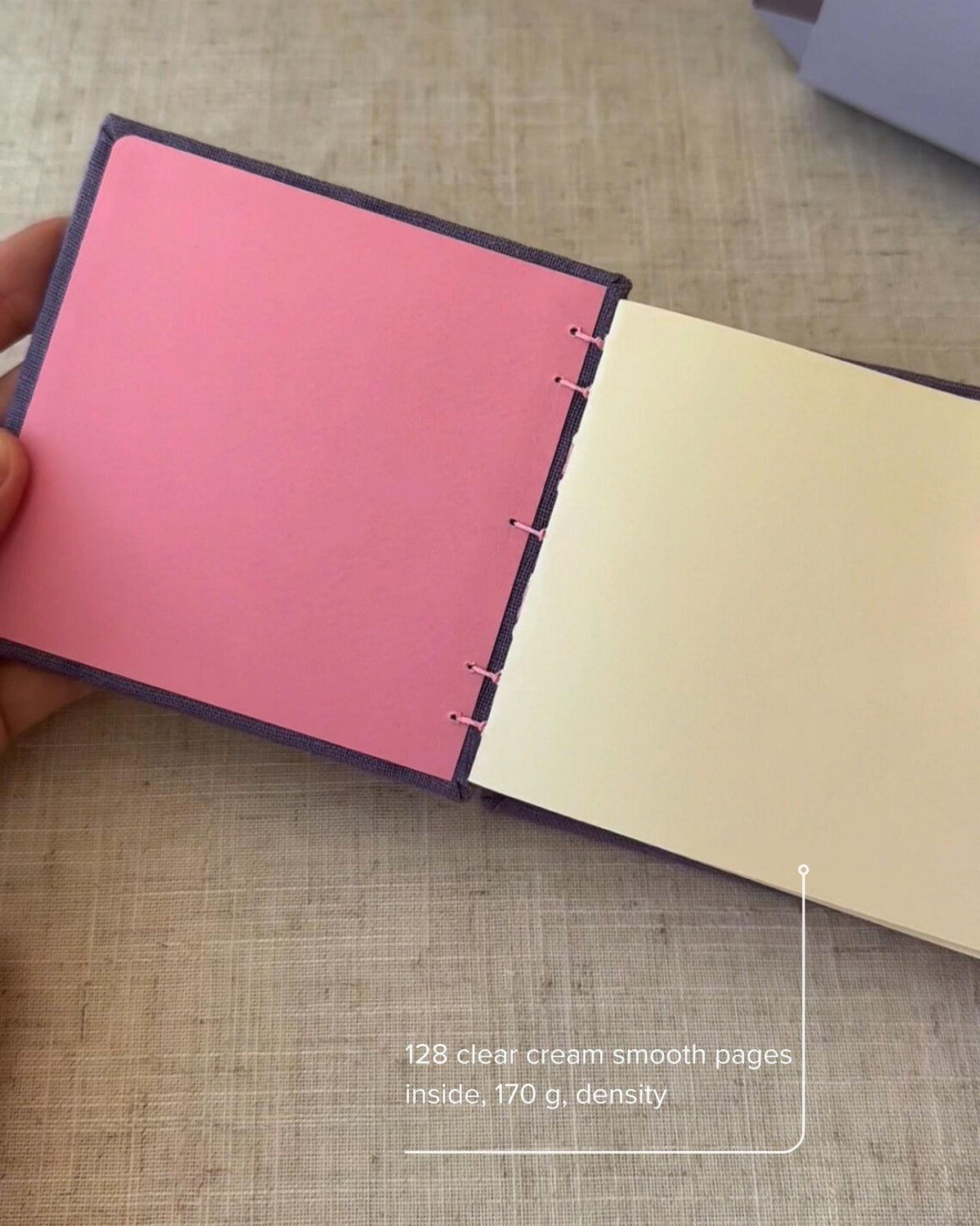 Notebook with purple linen cover, sketchbook