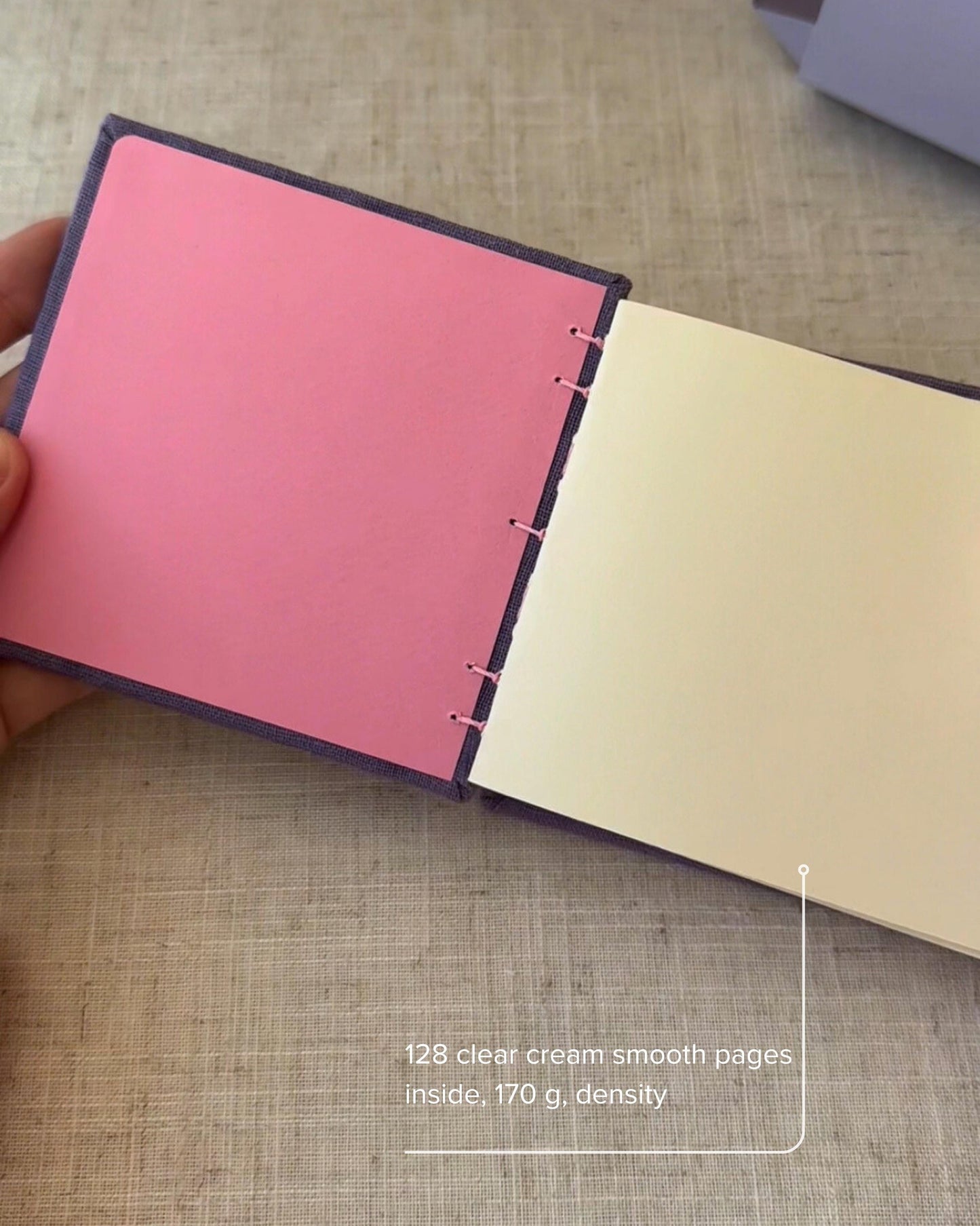 Notebook with purple linen cover, sketchbook