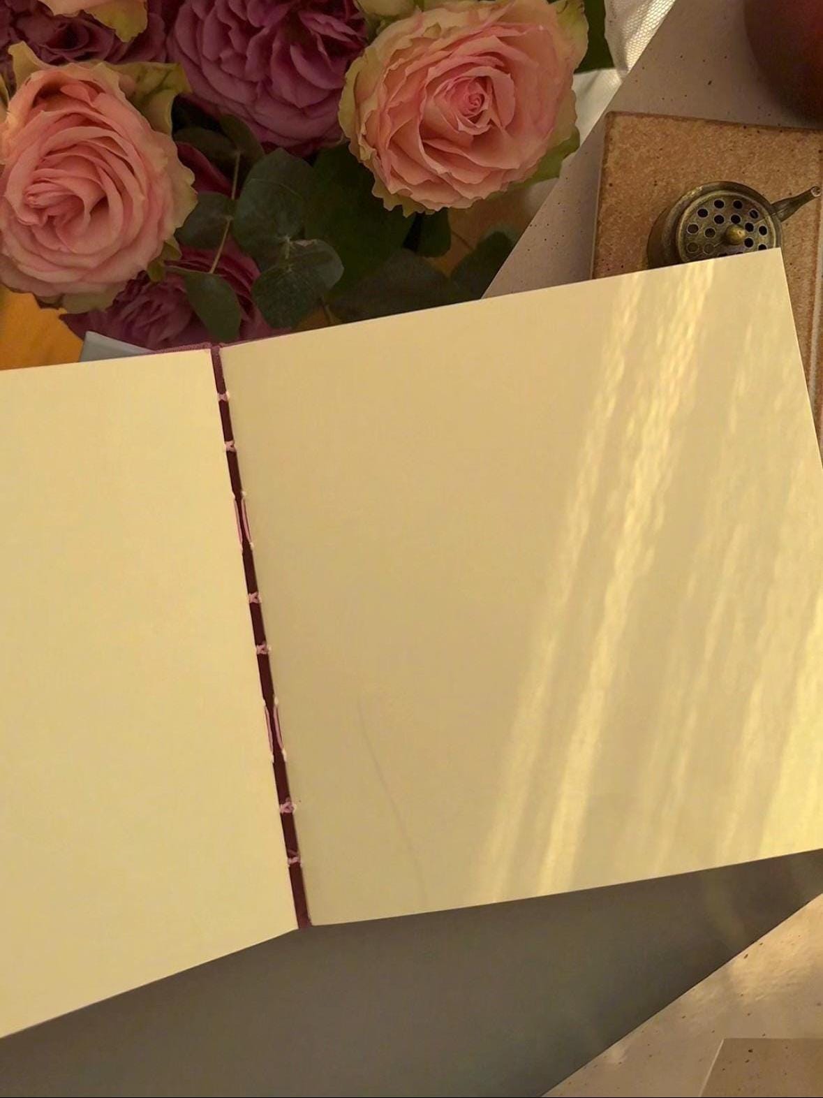 Notebook with pink linen cover, sketchbook