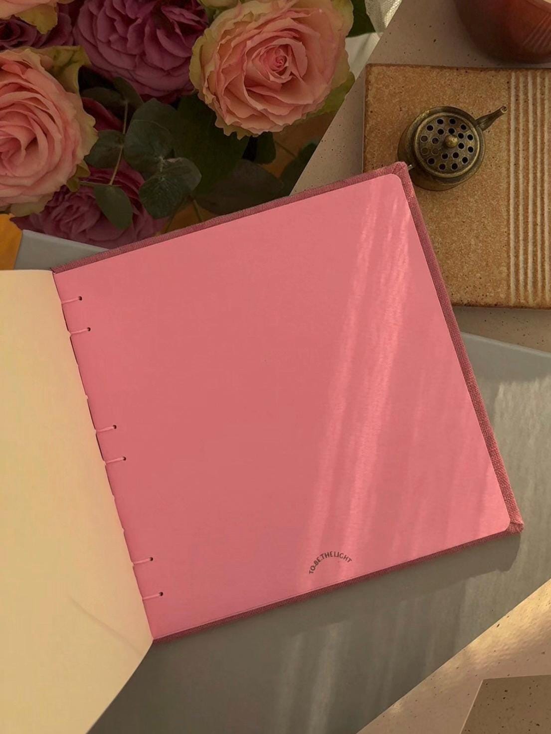 Notebook with pink linen cover, sketchbook