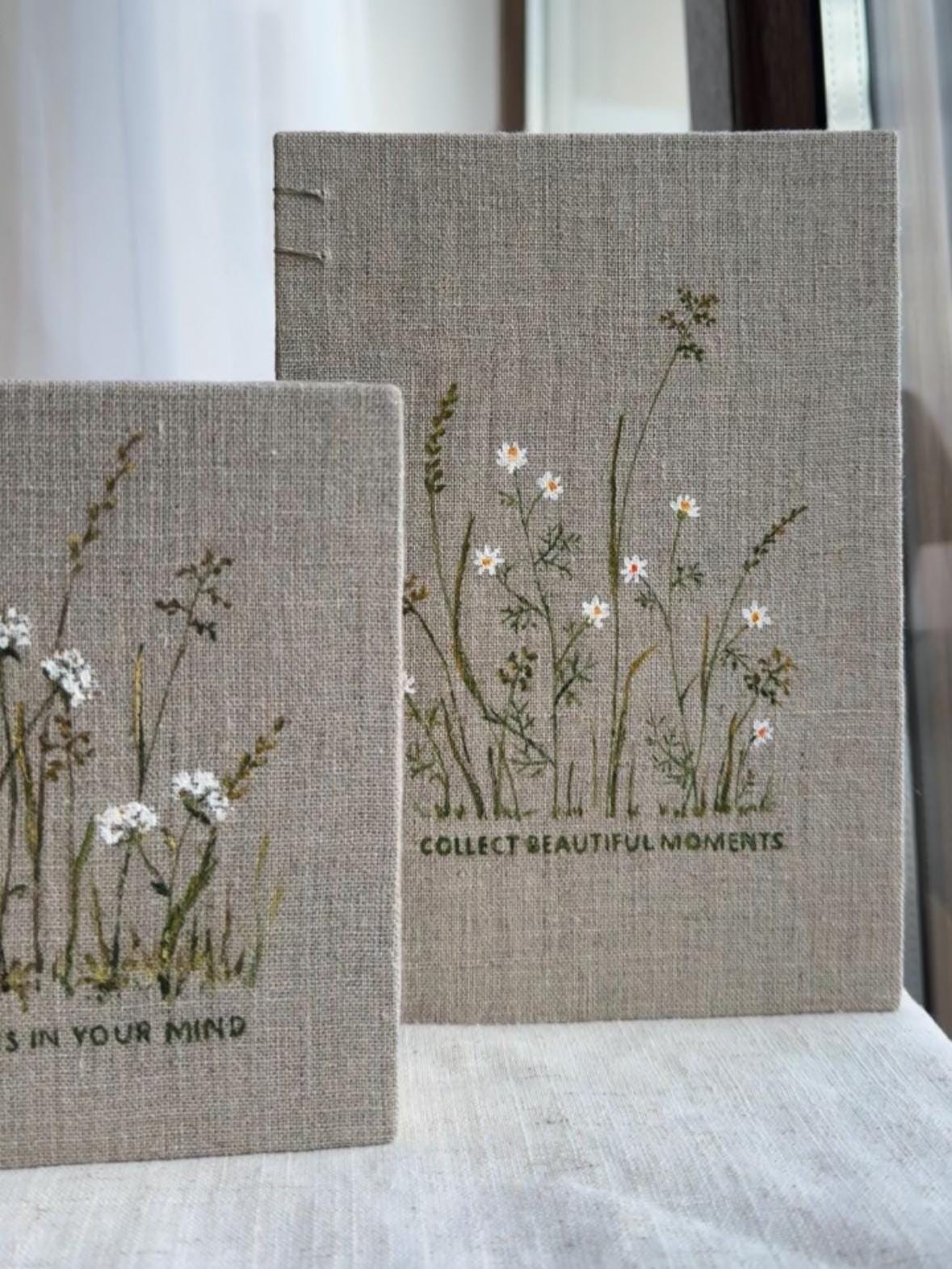 Large notebook A5 with acrylic wildflowers, one of a kind sketchbook