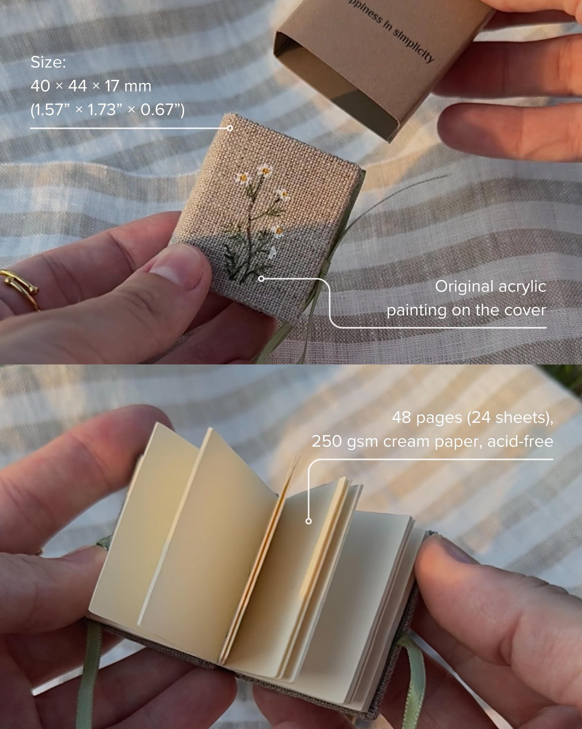 Collection "Happiness in Simplicity", Handmade notebook with acrylic wildflowers