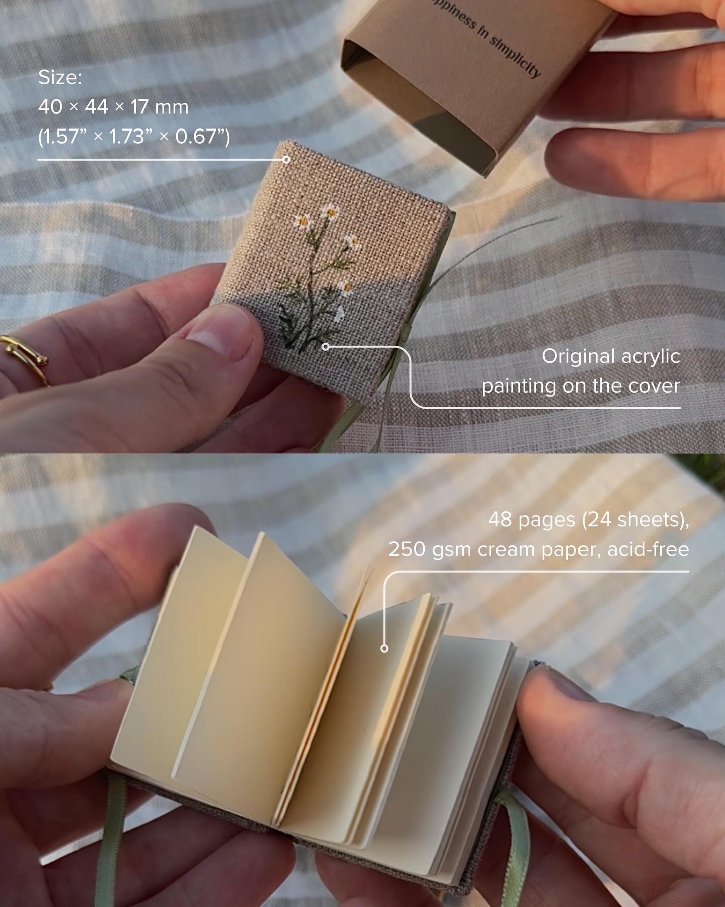 Collection "Happiness in Simplicity", Handmade notebook with acrylic wildflowers