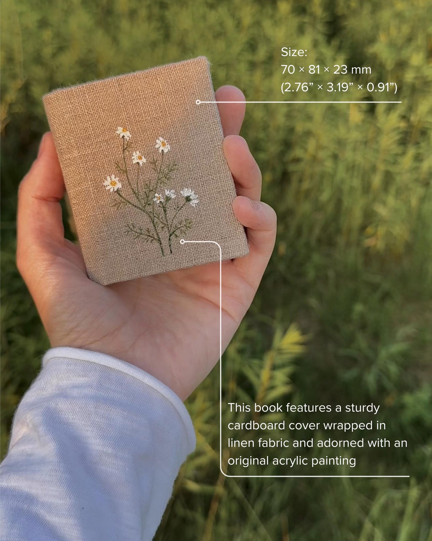 Collection "Happiness in Simplicity", Handmade notebook with acrylic wildflowers