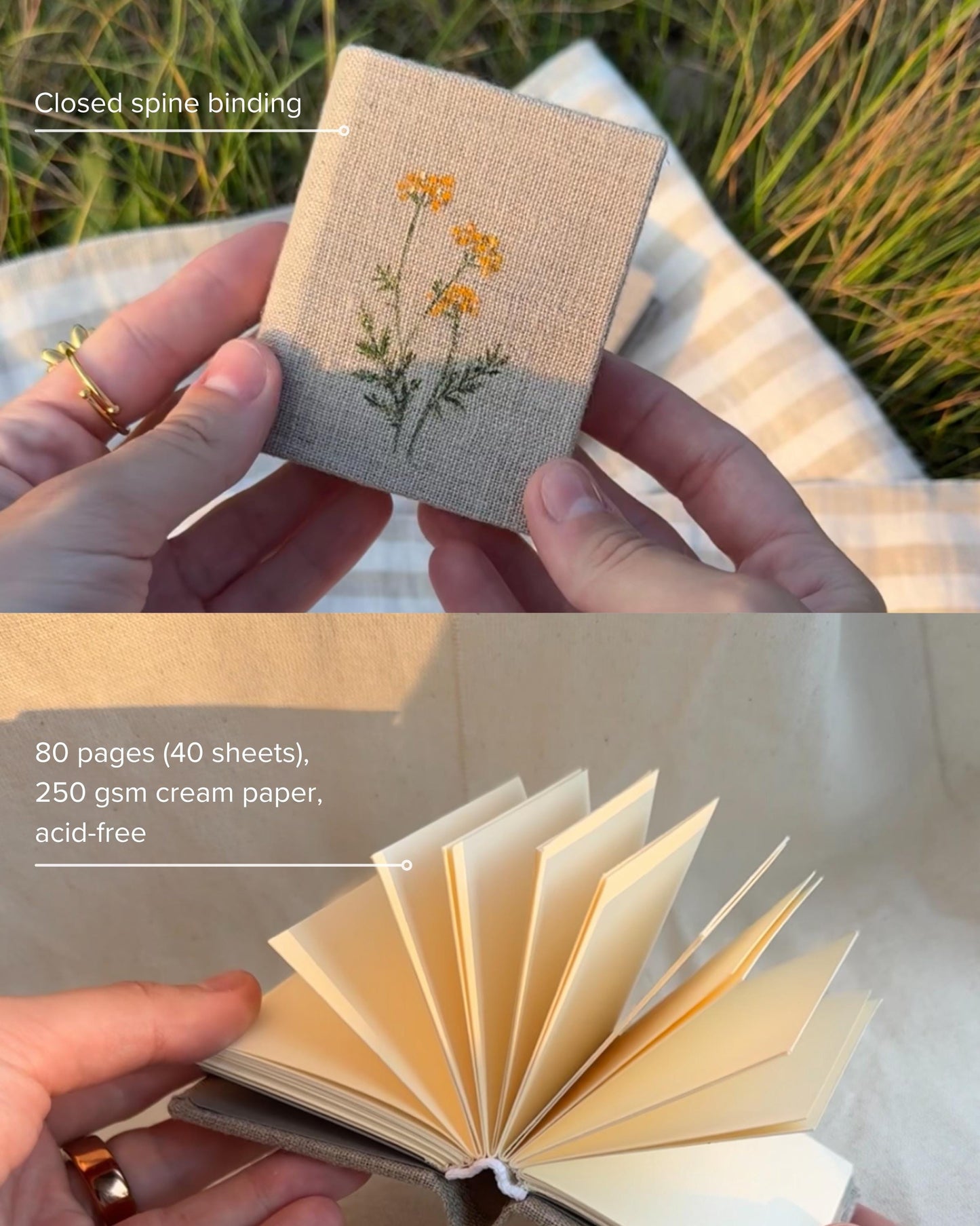 Collection "Happiness in Simplicity", Handmade notebook with acrylic wildflowers