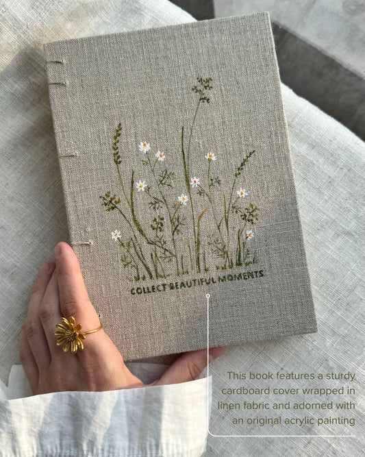 Large notebook A5 with acrylic wildflowers, one of a kind sketchbook