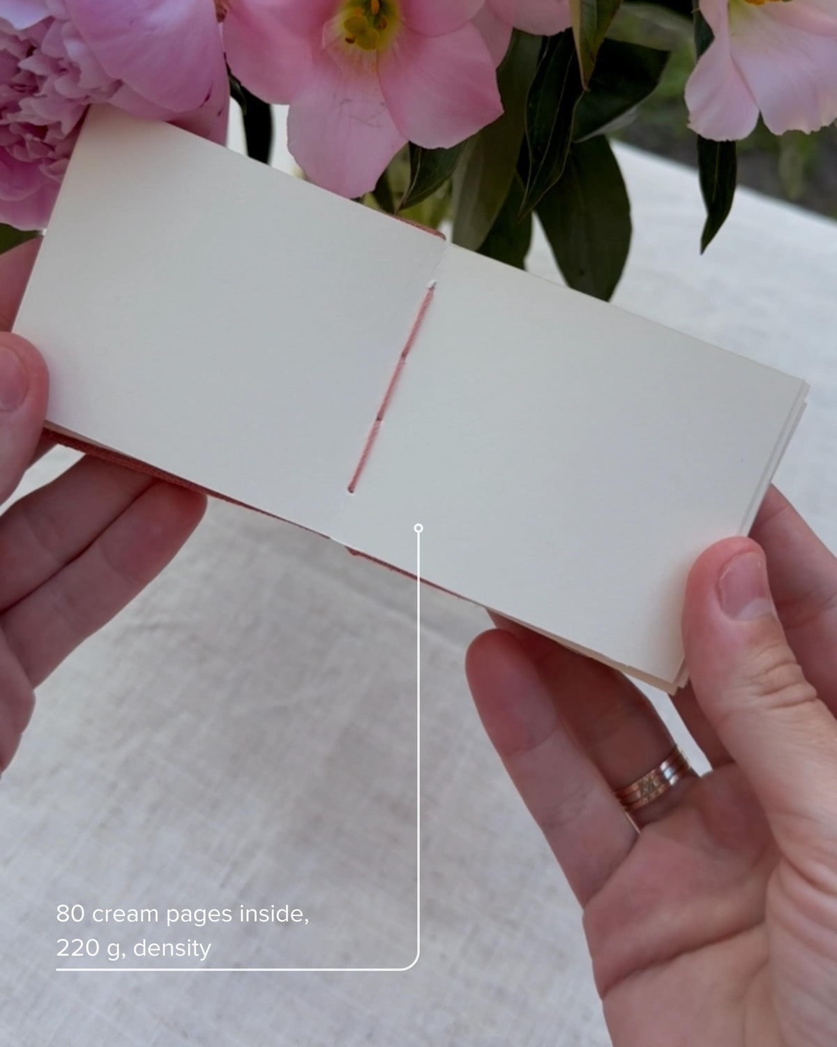 Small notebook with peony watercolour, sketchbook, mini photo book