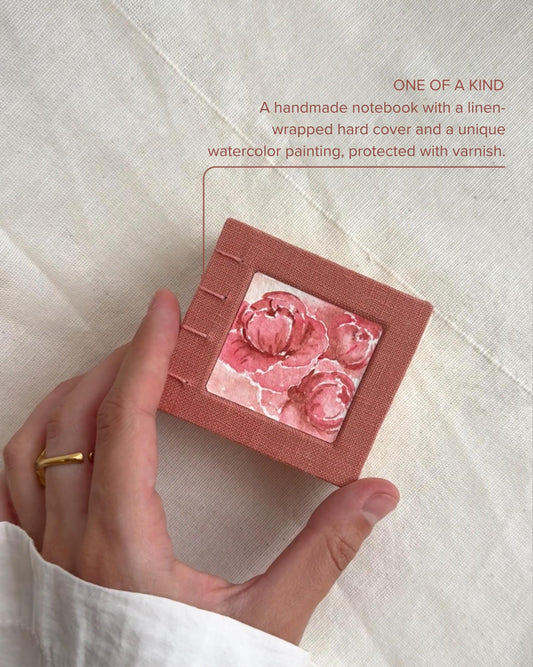 Small notebook with peony watercolour, sketchbook, mini photo book