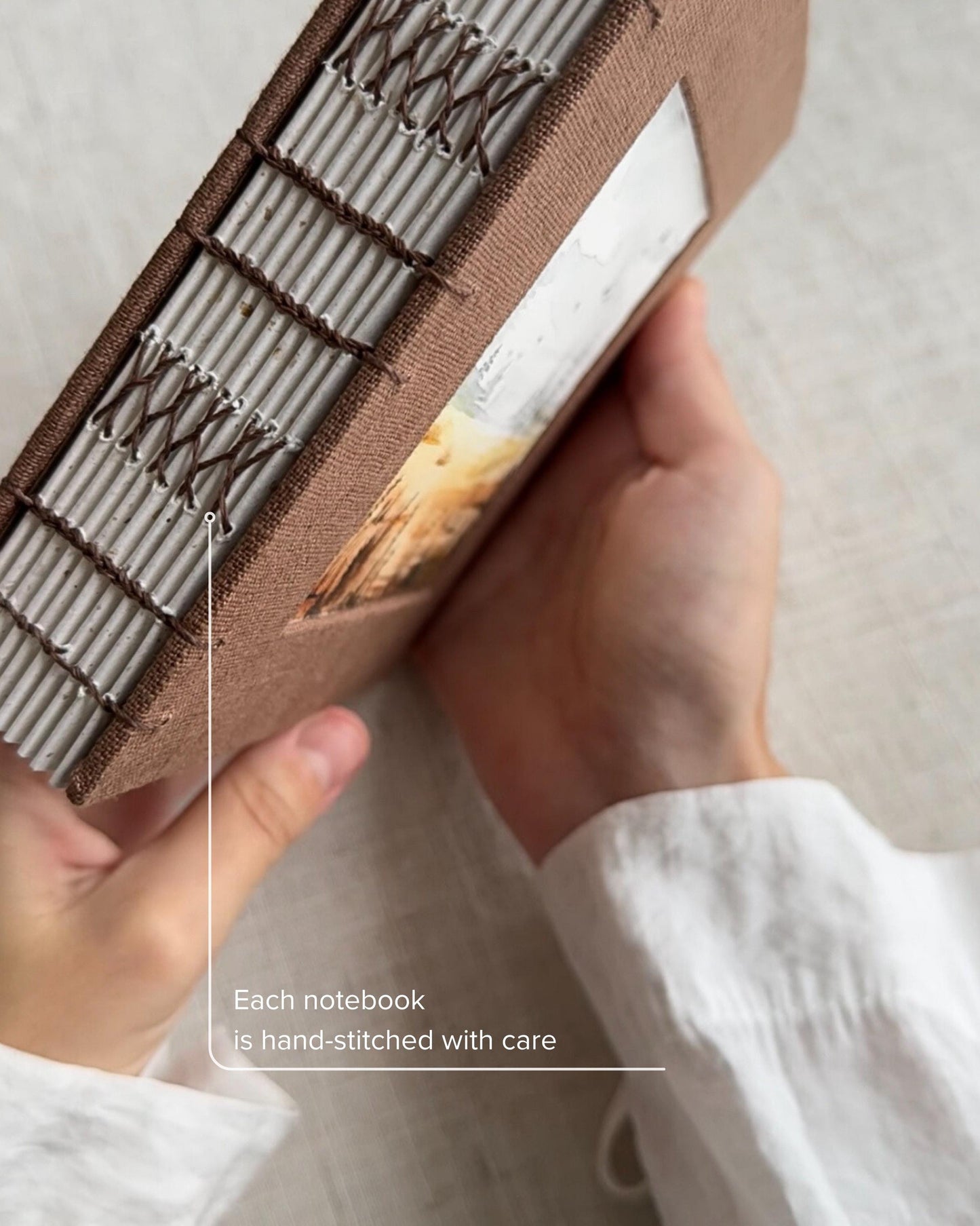 Handmade notebook with watercolor painting + postcard