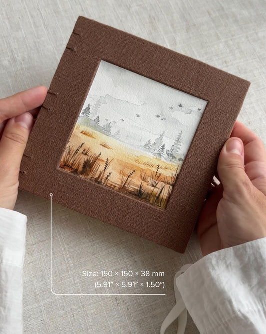 Handmade notebook with watercolor painting + postcard