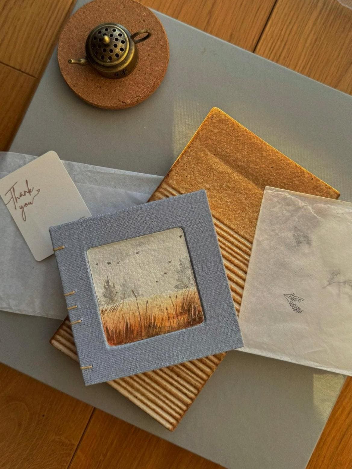 Notebook with watercolour painting, sketchbook