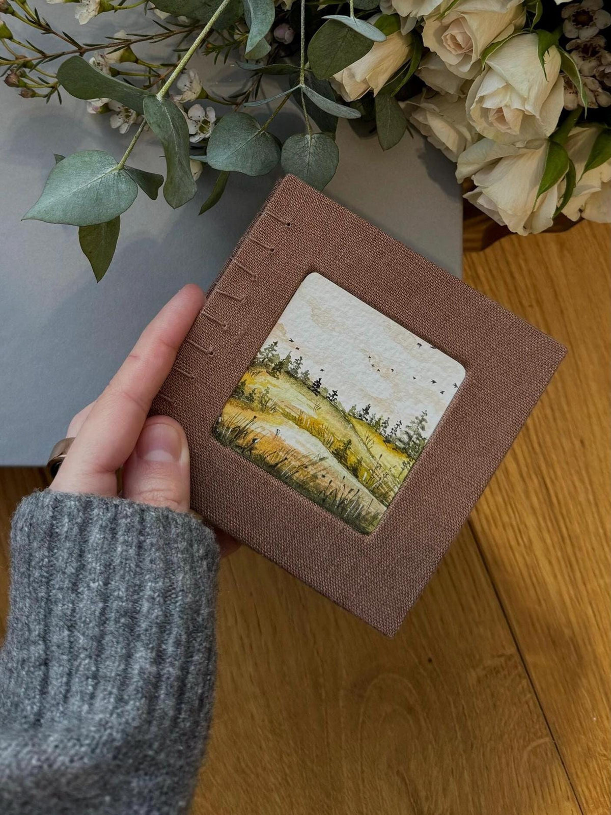 Notebook with watercolour painting, sketchbook