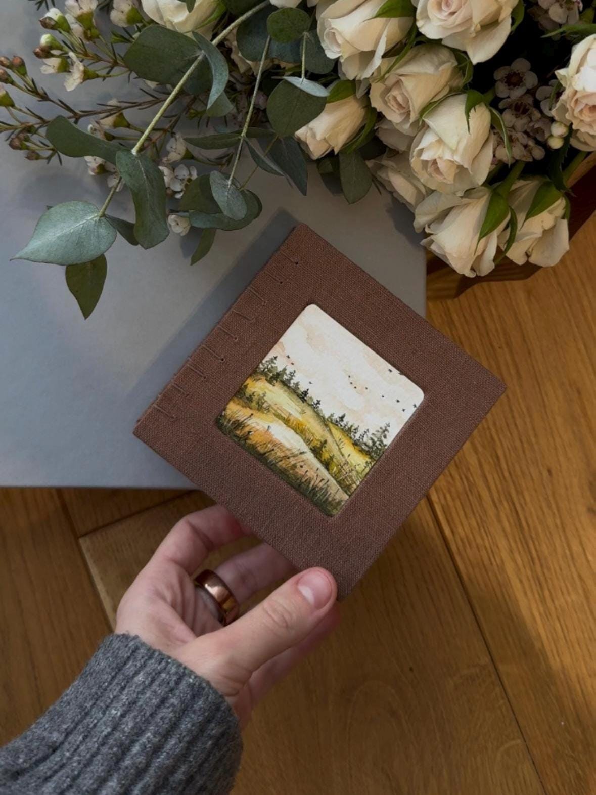 Notebook with watercolour painting, sketchbook