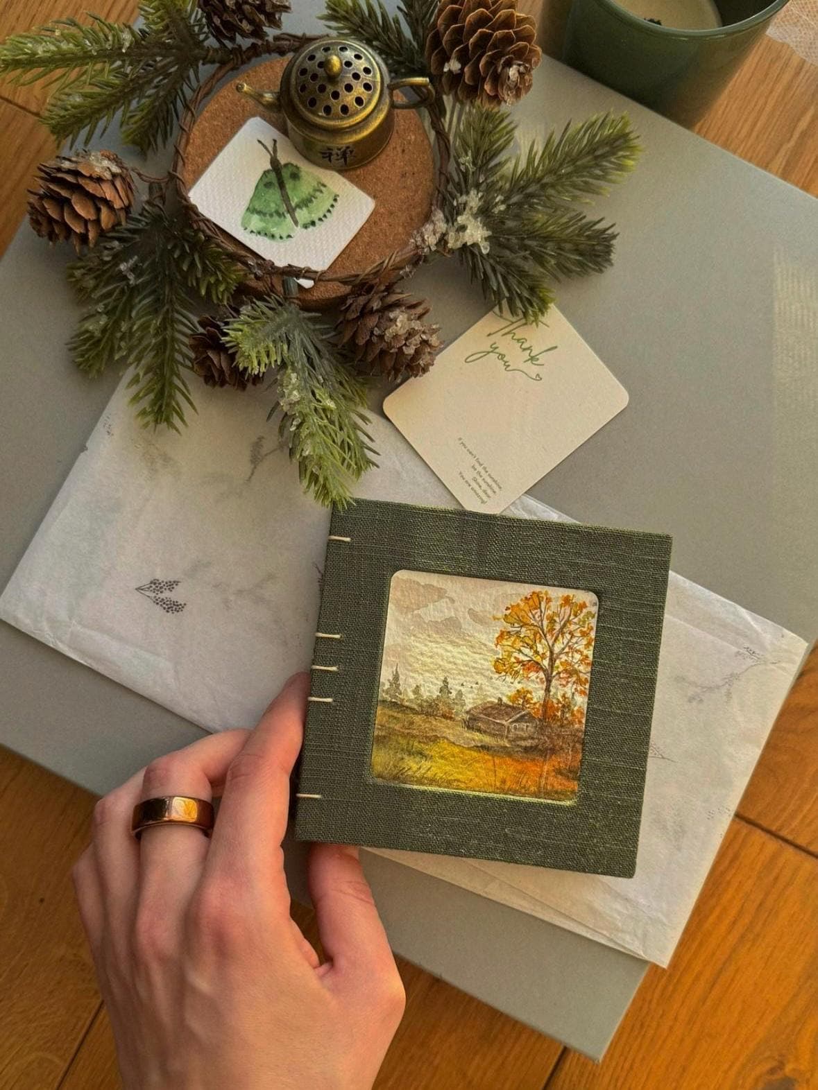 Notebook with watercolour painting, sketchbook